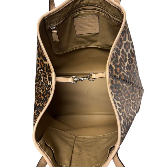 Coach Leopard Cheetah Animal Print City Tote Coated Canvas Leather Trim Work - Picture 6 of 9
